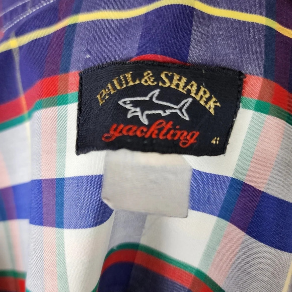 Paul & Shark Yachting Plaid Short Sleeve Button Front Shirt White Blue Size 41 - Picture 2 of 12
